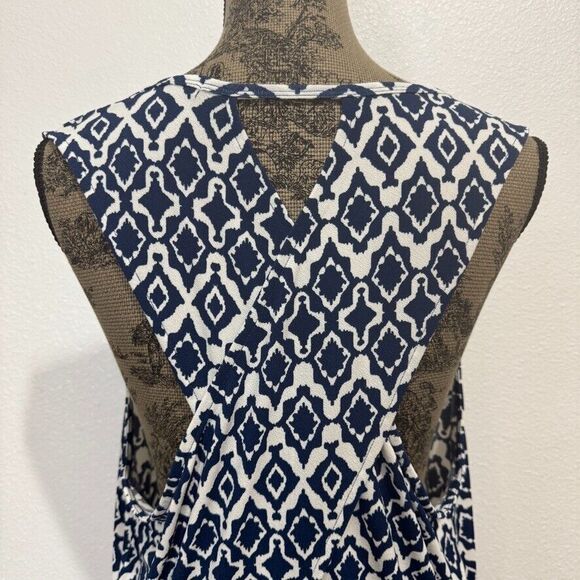Banana Republic Blue & White Sleeveless Maxi CrissCross Back Dress Size XL READ - Picture 6 of 14
